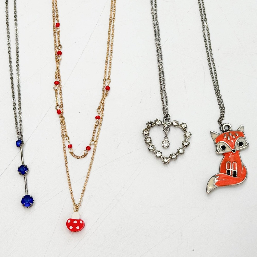 Fashion Necklace Lot 4pc Mushroom Fox Rhinestone Heart Crystal Pendant Claire's
